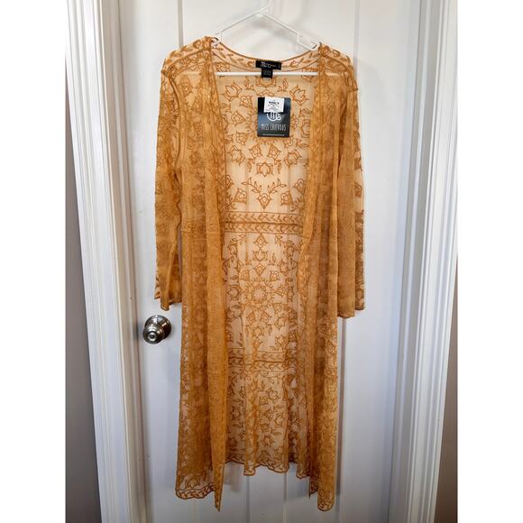 NWT Miss Chievous Women Embroidered Duster Jackets Coats‎ Yellow SZ Large - Picture 1 of 10